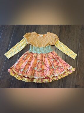 Matilda Jane Layered Floral Smocked Waist Dress - Coral, Yellow & Mint